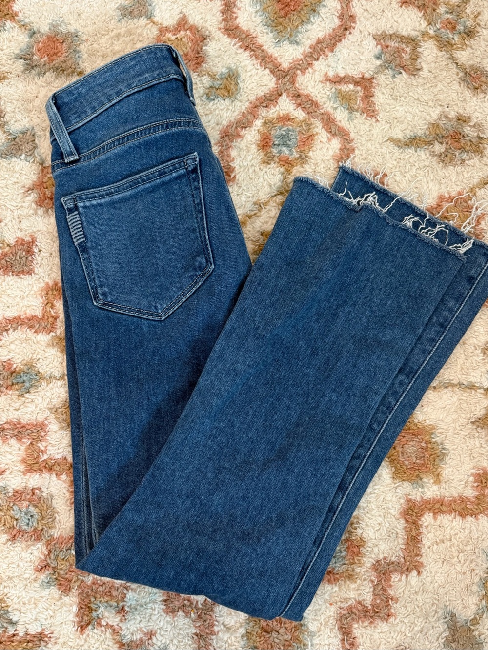 PAIGE High Rise Raw Hem Bootcut Flare Jeans Size 24 | Medium Wash Denim